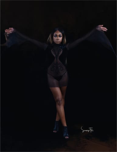 Customer photo review of Mesh crewneck long sleeve see through embroidery mini dress