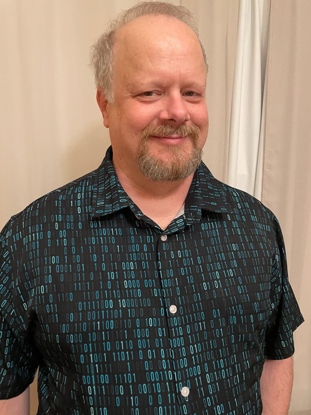 Customer photo review of Binary Computer 1s and 0s Teal Black Button Up Shirt