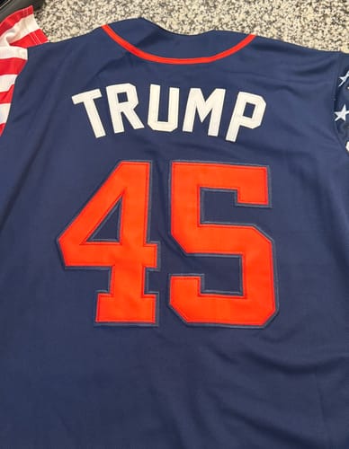 Customer photo review of Trump #45 USA Baseball Jersey