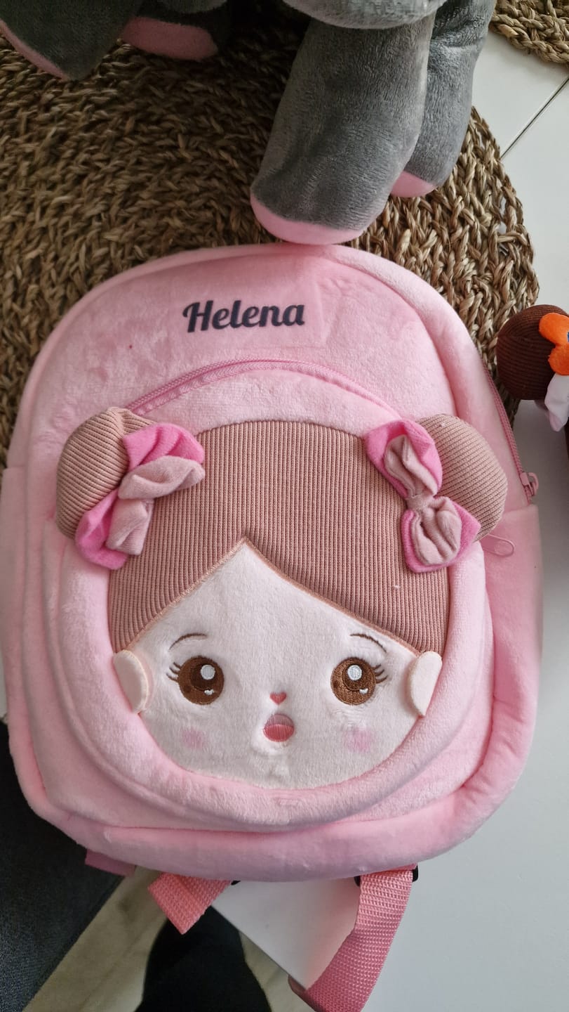 Customer photo review of Personalized Brown Skin Tone Red Floral Dress Plush Baby Girl Doll