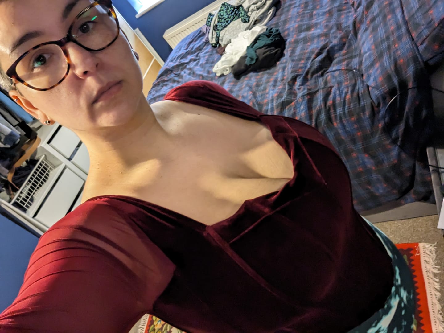 Customer photo review of 'Simone' Oxblood Fuller Bust Velvet Corset Top