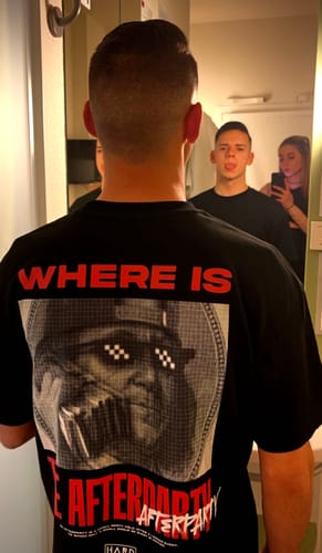 Customer photo review of Where is the Afterparty Oversized Shirt (Backprint)