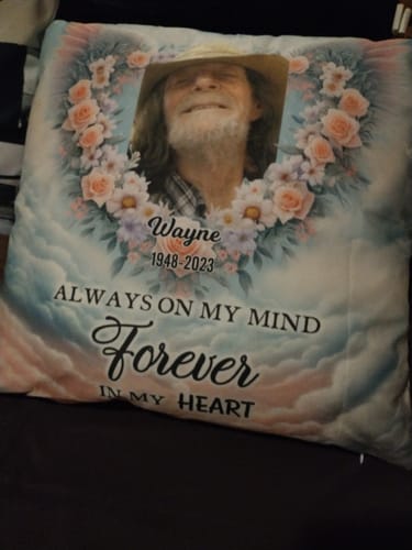 Customer photo review of I'm Always With You - Personalized Memorial Photo Heart Pillow