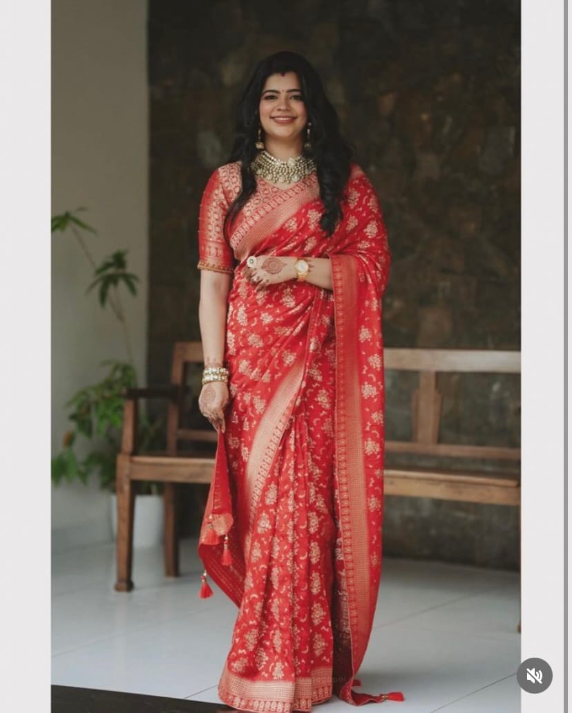 Customer photo review of Scarlet Red Banarasi Uppada Silk Saree