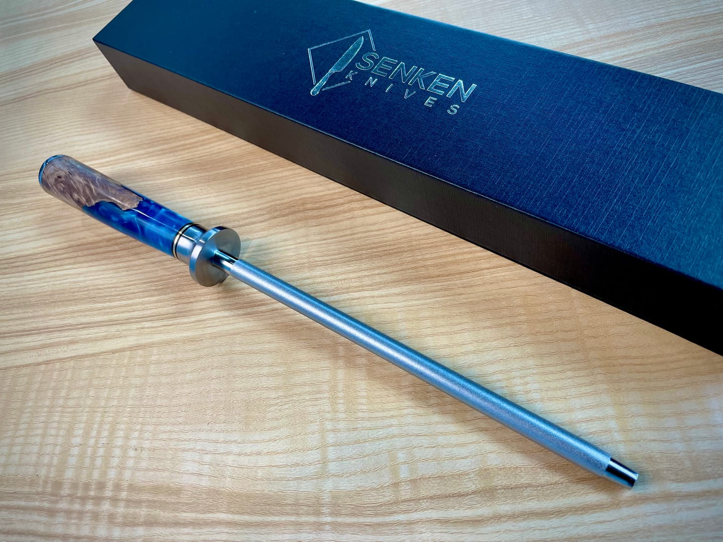 Customer photo review of Tsunami Sharpening Steel — Emery Rod with Blue Resin Burl Wood Handle