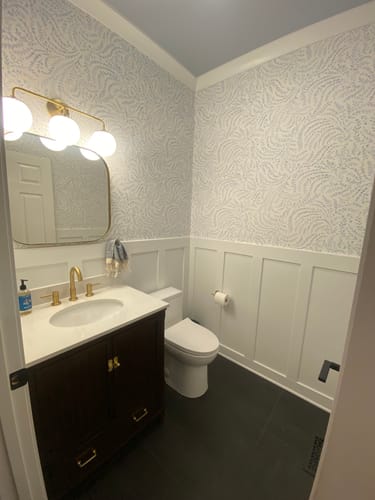 Customer photo review of Brass Daisy 3-Light Opal Glass Globe Vanity Light