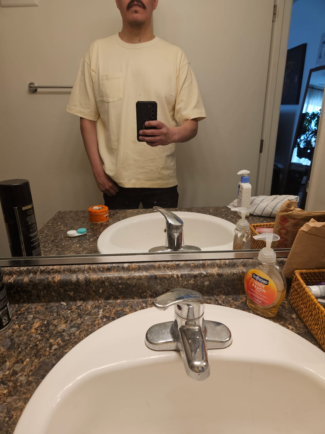 Customer photo review of 9.8 oz Cotton Classic Pocket T-Shirt - Apricot