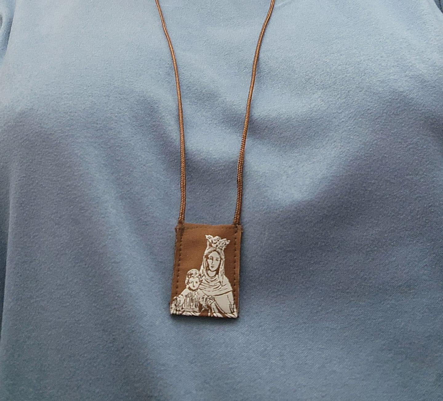 Customer photo review of Premium Brown Scapular, Brown & Cream, Our Lady of Mt. Carmel