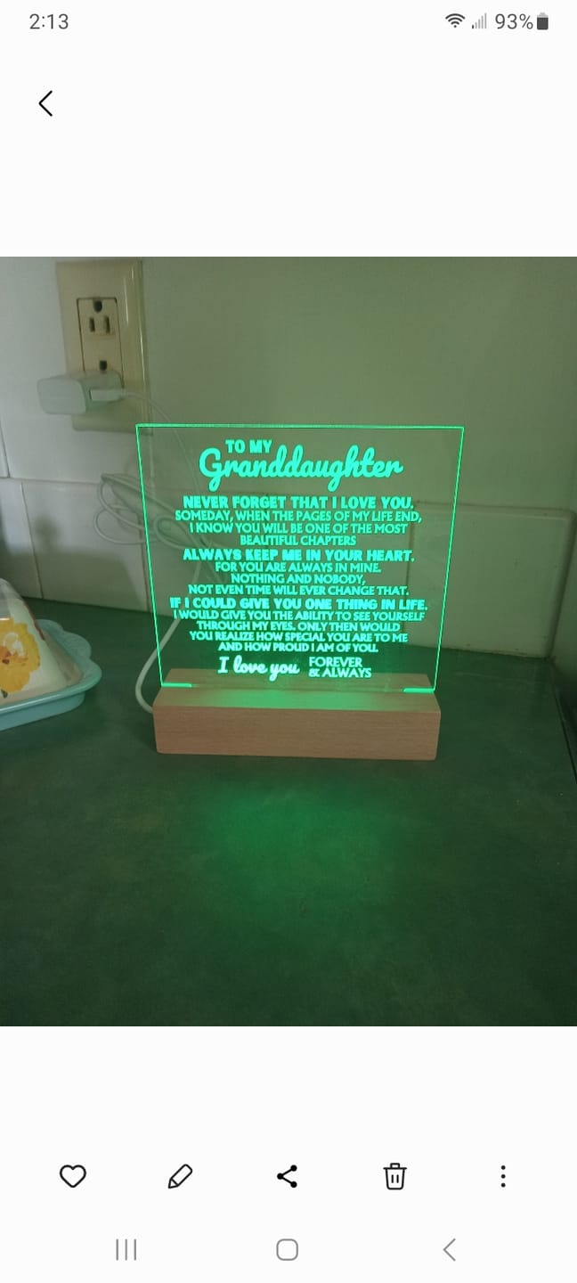 Customer photo review of [ALMOST SOLD-OUT] To My Granddaughter | "I Love You Forever" | Acrylic Lamp ❤️ | AC44