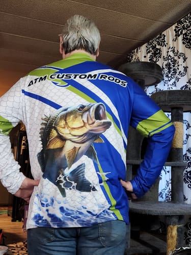 Customer photo review of Maxcorners Bass Green Line Sport Jersey Personalized Name And Team Name Long Sweat Shirt