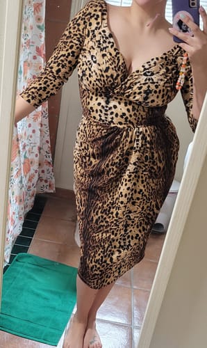 Customer photo review of Starlet Wiggle Dress and Scarf in Leopard Print - Vixen by Micheline Pitt