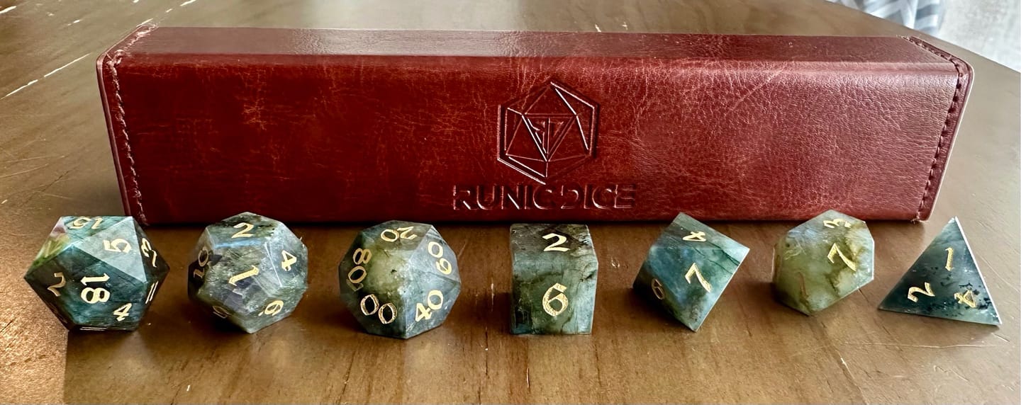 Customer photo review of Labradorite Gemstone Dice (And Box) Polyhedral Dice DND Set
