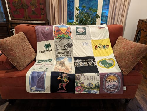 T-shirt quilt with nature, travel themes by Stan from GA