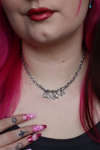 Customer photo review of Silver Bubble Letter Name Necklace