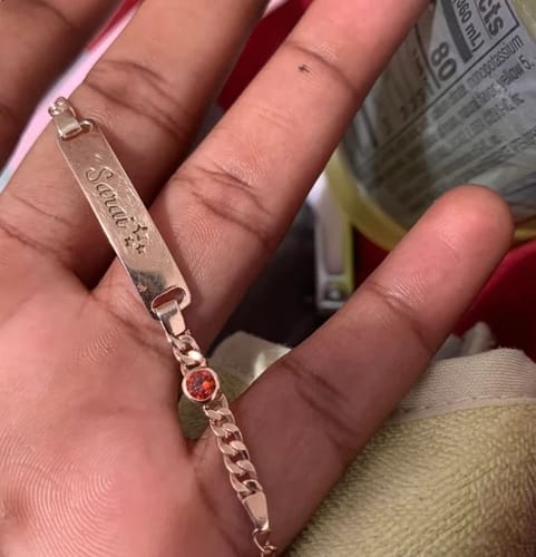 Customer photo review of Personalized Baby Name and Birthstone Bracelet