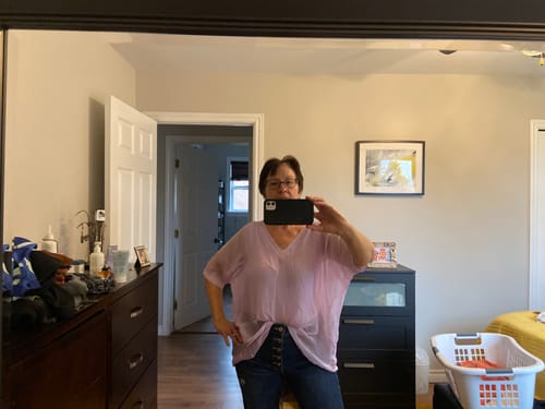 Customer photo review of Millie Silk V Tee (Lilac)