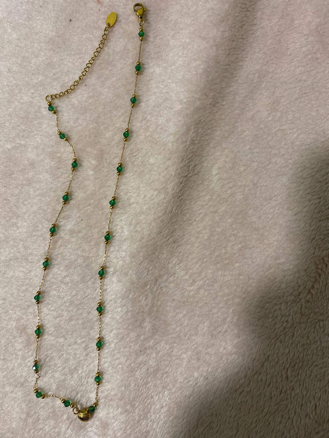 Customer photo review of Nerissa Gold Shell & Green Bead Necklace
