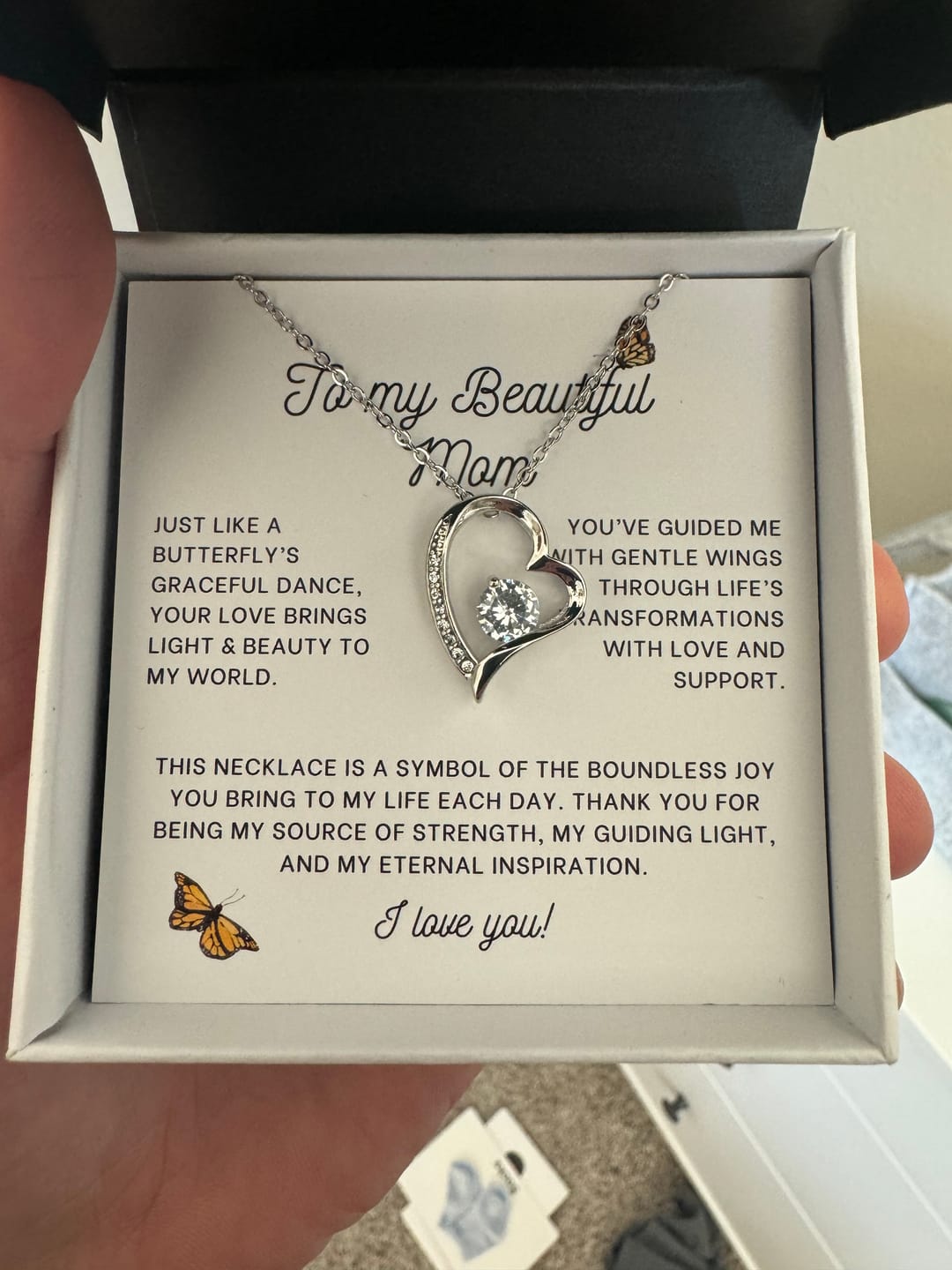 Customer photo review of Gentle Wings Butterfly Mom Heart Necklace