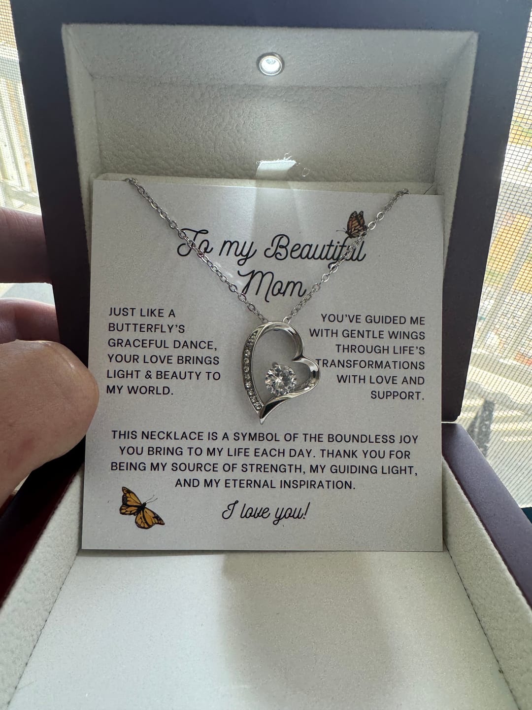 Customer photo review of Gentle Wings Butterfly Mom Heart Necklace