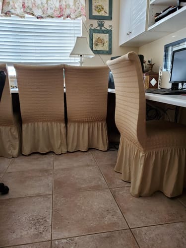 Customer photo review of 2023 Turkish Bubble Frill Chair Covers : Beige