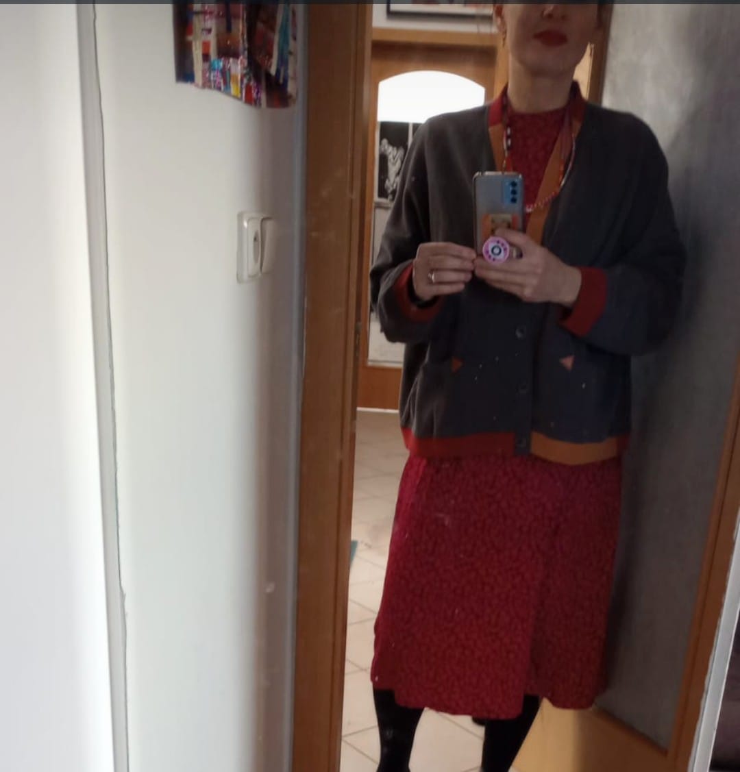 Customer photo review of Plus Size Color Contrast Pocket Breasted Long Sleeve Coat