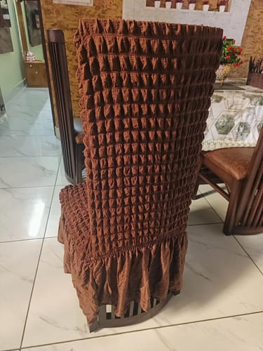 Customer photo review of 2023 Turkish Bubble Frill Chair Covers : Beige