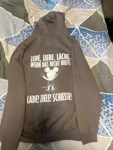 Customer photo review of LEBE, LIEBE, LACHE Rückendruck Unisex Hoodie