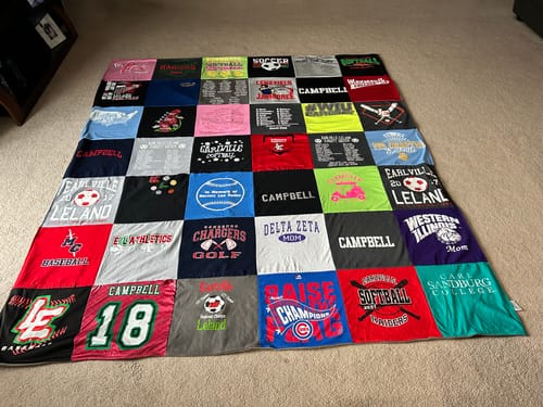 T-shirt quilt featuring campbell chargers, eagle basketball by Missy from IL