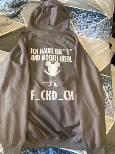 Customer photo review of ICH KAUFE EIN " I " MAUS Rückendruck Unisex Hoodie