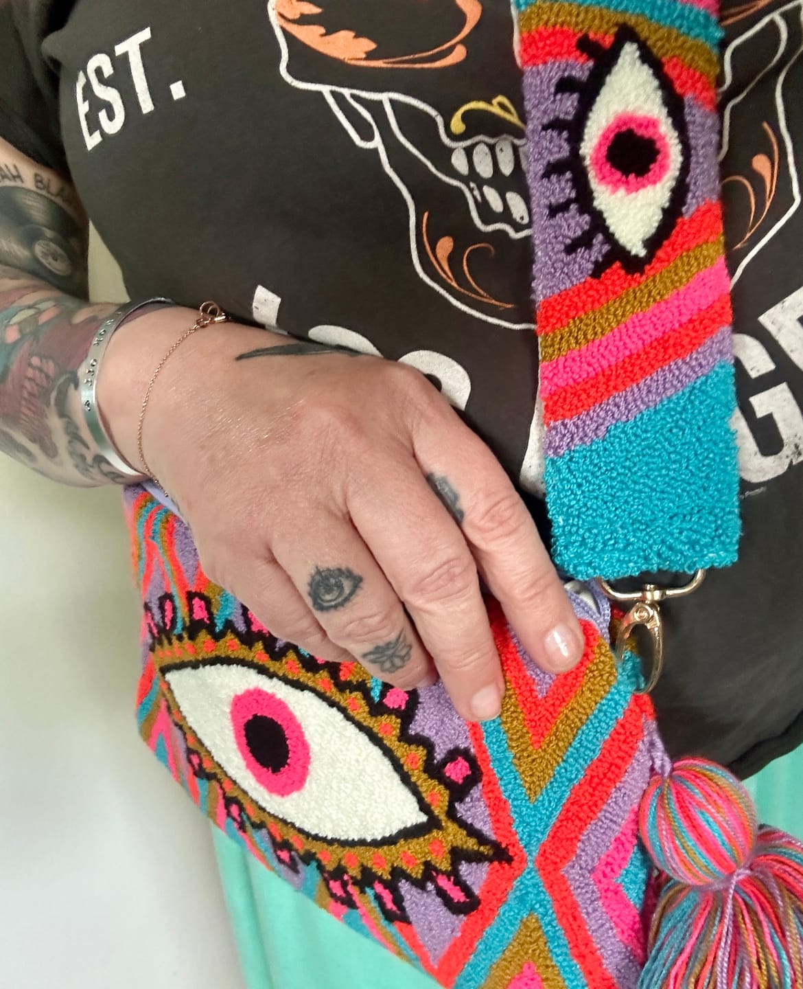 Customer photo review of Lavender Blue Evil Eye Clutch