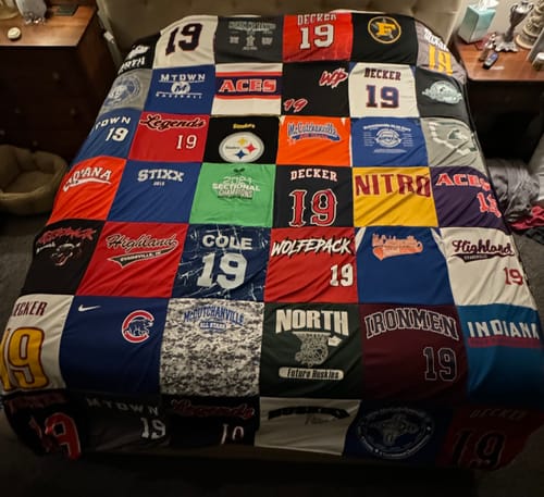 T-shirt quilt featuring wolfpack, ironmen by Lisbeth from IN