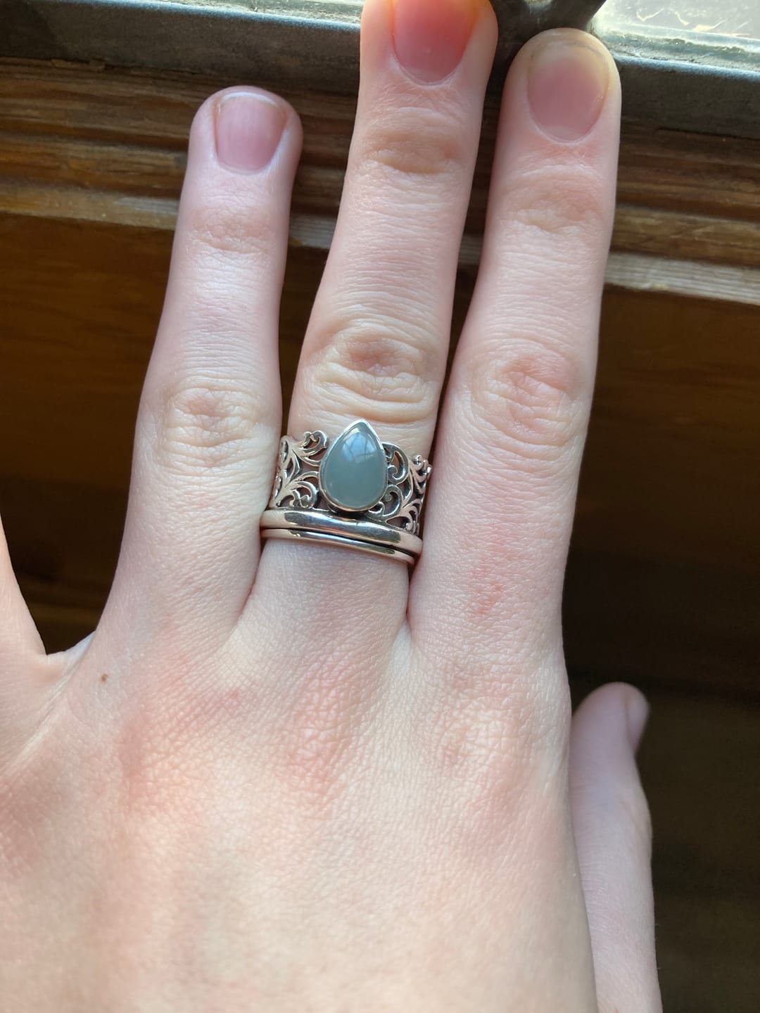 Customer photo review of Teardrop Aquamarine Fidget Ring Sterling Silver