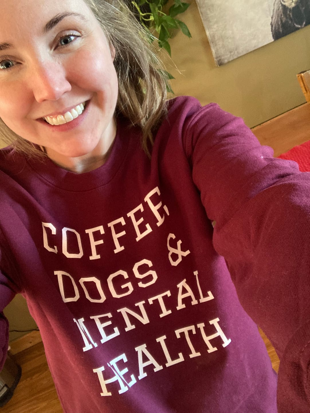 Customer photo review of Coffee, Dogs & Mental Health Sweatshirt