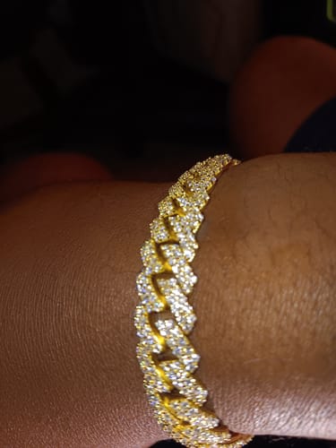 Customer photo review of S925 Moissanite Diamond Prong Cuban Link Bracelet in 14K Gold - 12mm