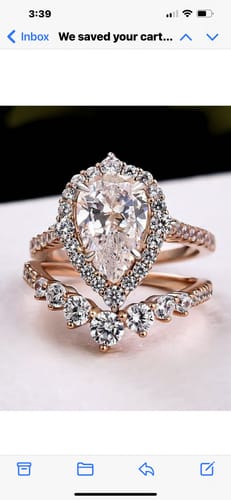 Customer photo review of Louily Elegant Rose Gold 2.2 Carat Halo Pear Cut Bridal Ring Set In Sterling Silver