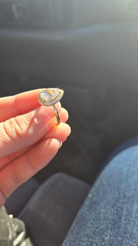 Customer photo review of Louily Yellow Gold Halo Pear Cut Solitaire Engagement Ring For Women In Sterling Silver