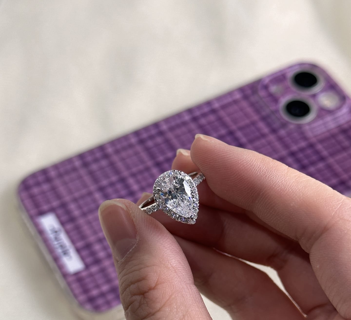 Customer photo review of S925 Halo 2.2Carat Pear Cut Engagement Ring In Sterling Silver Everyday Wearable Ring
