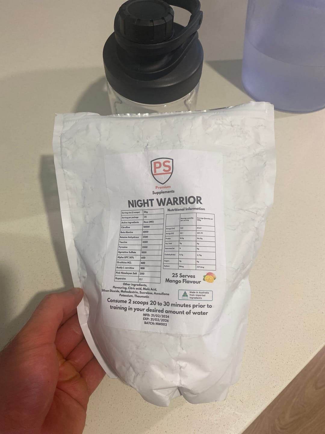 Customer photo review of Night warrior Caffeine-free Pre-workout