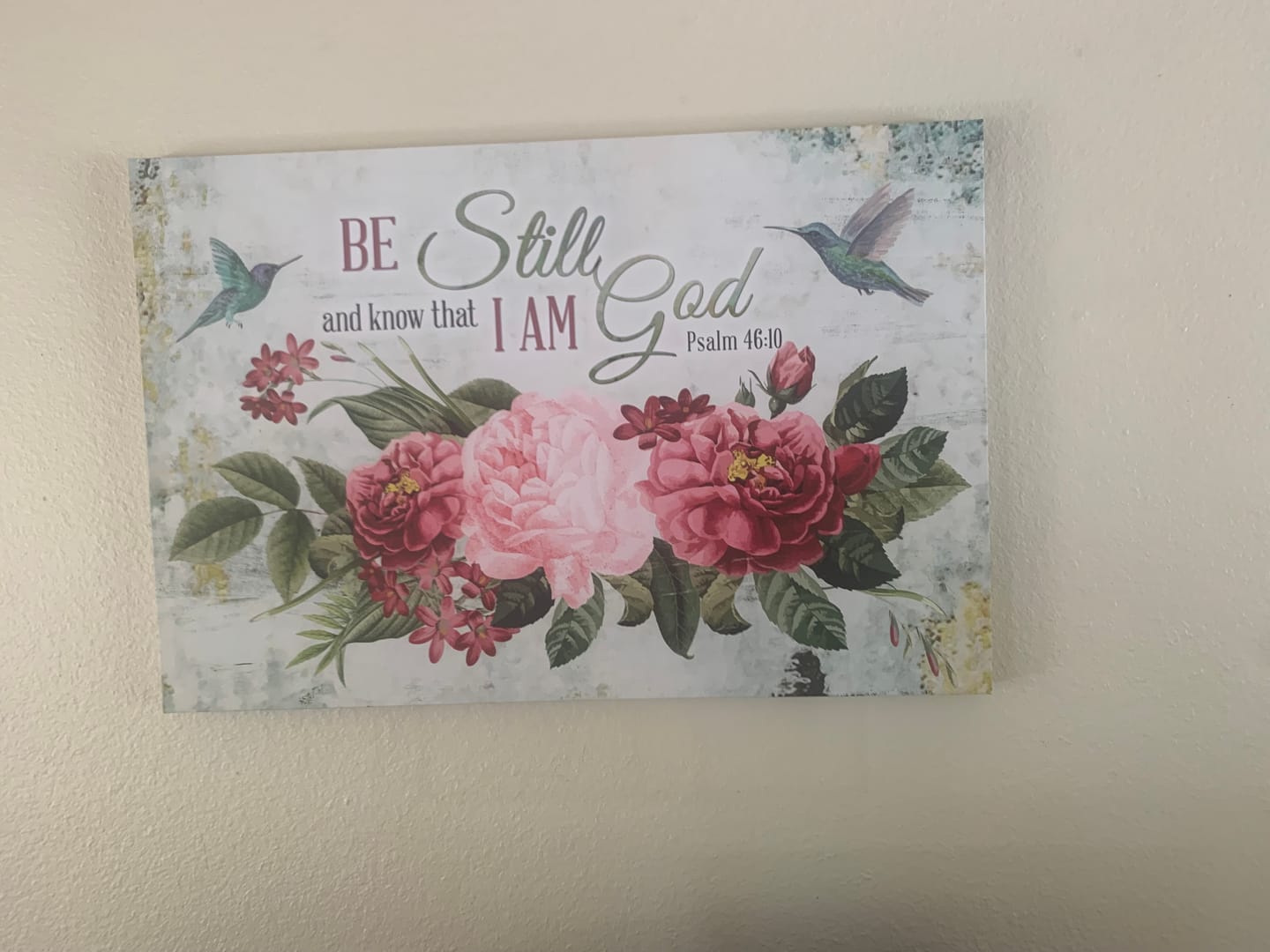 Customer photo review of Be Still and Know That I Am God, Vintage Flower Hummingbird, Wall art canvas