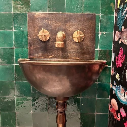 Customer photo review of Antique Brass Wall Mount Sink With Brass Mixer Faucet