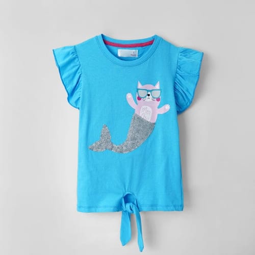 Customer photo review of Girls Fashion Cat Printed Soft Cotton Frill T-Shirt