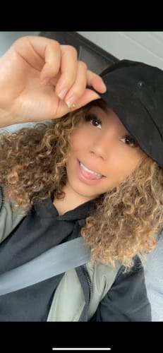 Customer photo review of Chestnut Curly Clip-In Hair Extensions