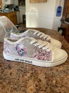 Customer photo review of Just Love Skulls Floral Shoes
