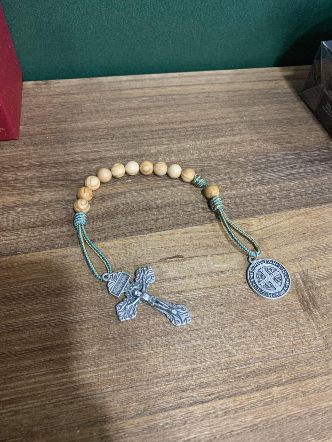 Customer photo review of Olive Wood Saint Benedict Bead Bracelet and Cross