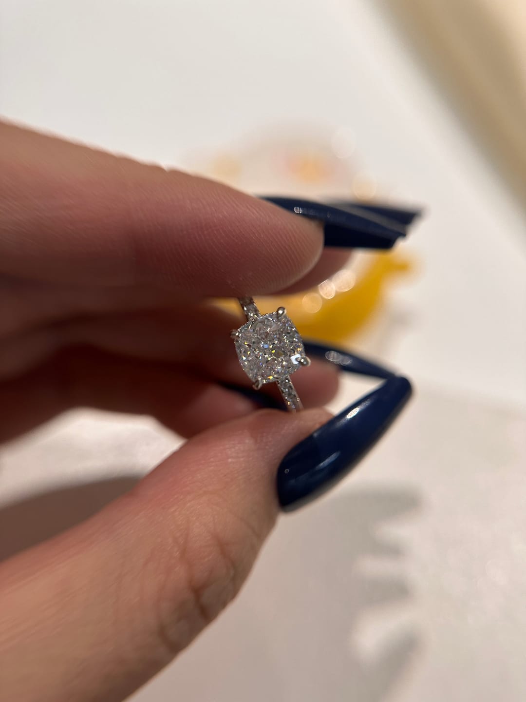 Customer photo review of Louily 2~2.5 Carat Cushion Cut White Sapphire Women's Engagement Ring