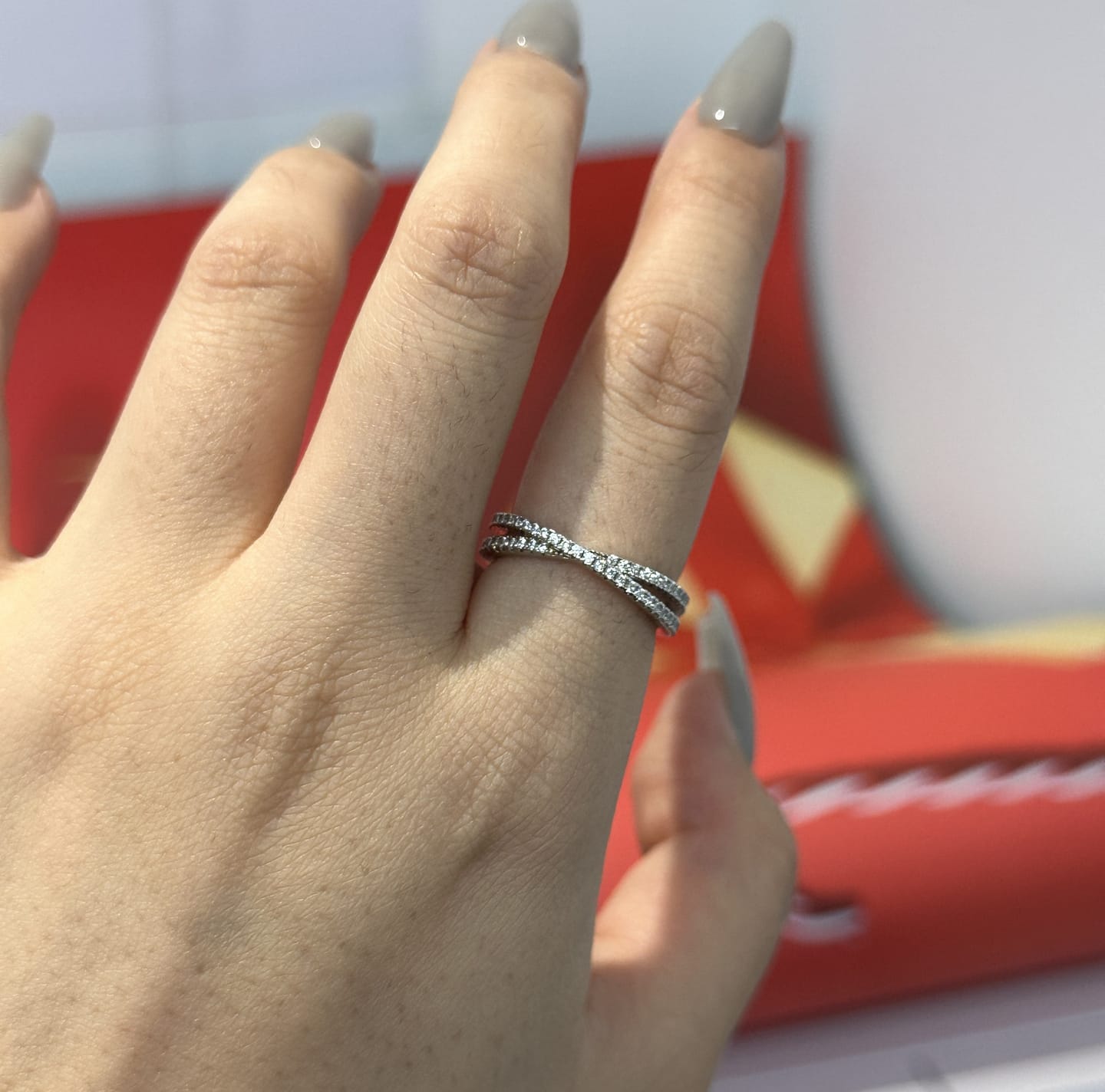 Customer photo review of Louily  X Criss Cross Wedding Band For Women In Sterling Silver