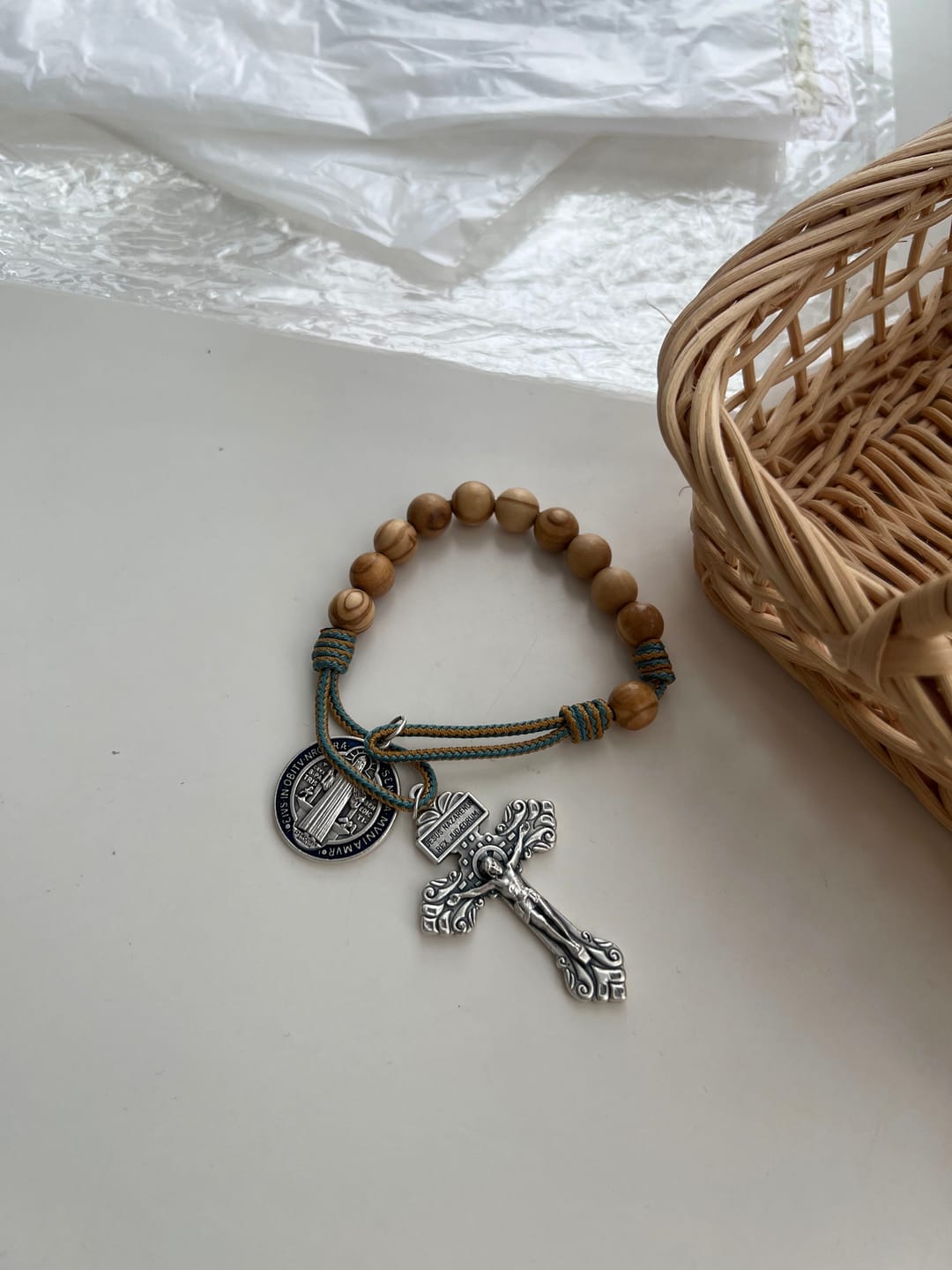 Customer photo review of Olive Wood Saint Benedict Bead Bracelet and Cross
