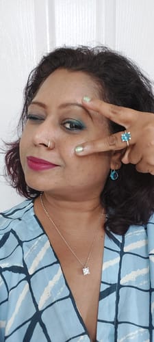 Customer photo review of Silver Aqua Blue Crystal Earrings