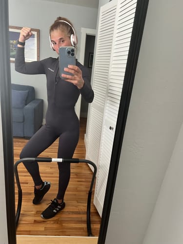 Customer photo review of Eggplant Long Sleeve Zipper Jumpsuit