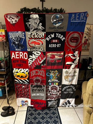 T-shirt quilt with fashion, music themes by Cora from FL